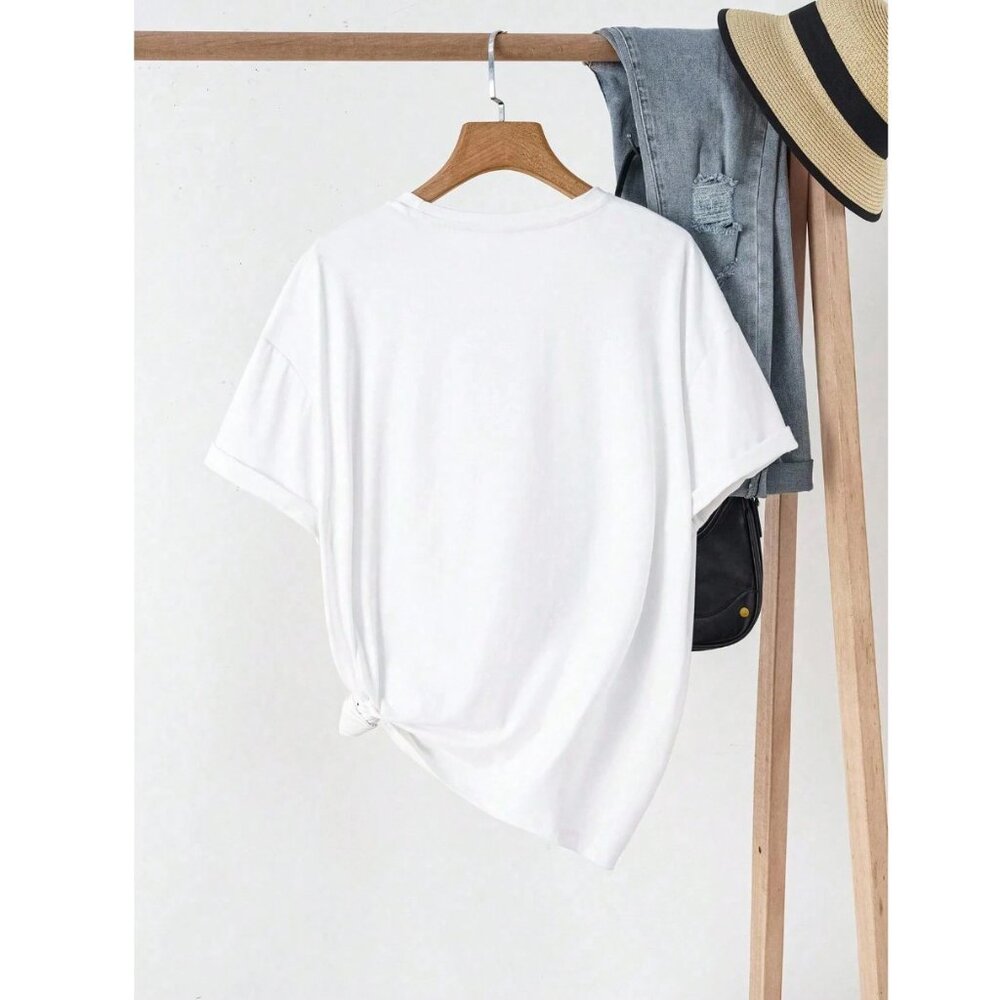 Dramatic Chic Girl Graphic Tee Casual Trendy White Top - Facing Back - Picture 2 of 2